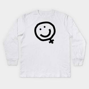 Black Line Minimal Feminism Female Smile Kids Long Sleeve T-Shirt